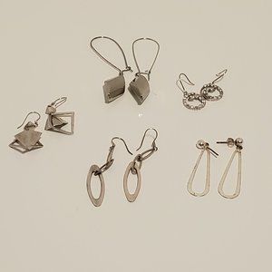 Lot of 5 pair Costume dangling earrings Stainless steel silver color